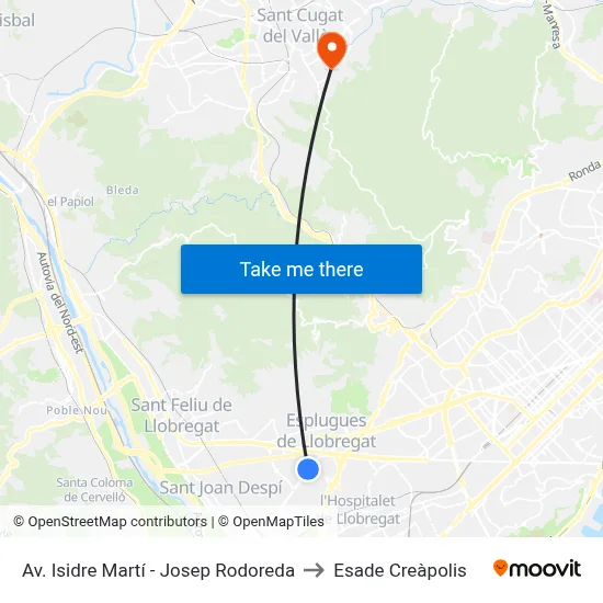 Av. Isidre Martí - Josep Rodoreda to Esade Creàpolis map