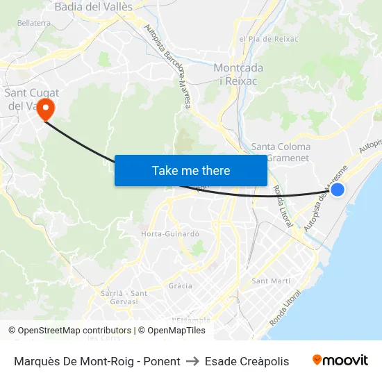 Marquès De Mont-Roig - Ponent to Esade Creàpolis map
