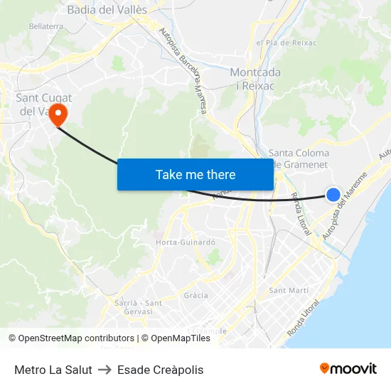 Metro La Salut to Esade Creàpolis map