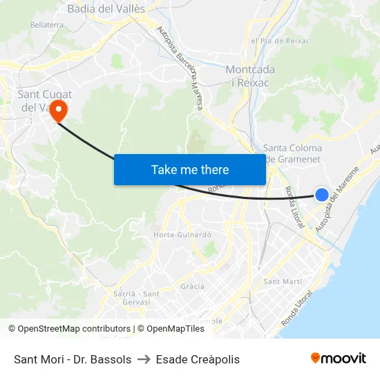 Sant Mori - Dr. Bassols to Esade Creàpolis map