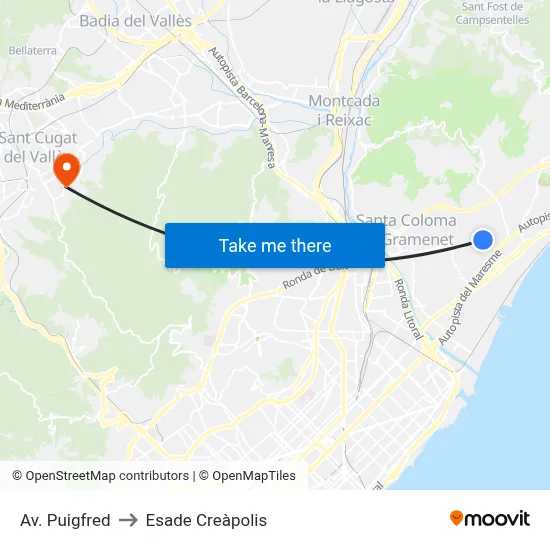 Av. Puigfred to Esade Creàpolis map