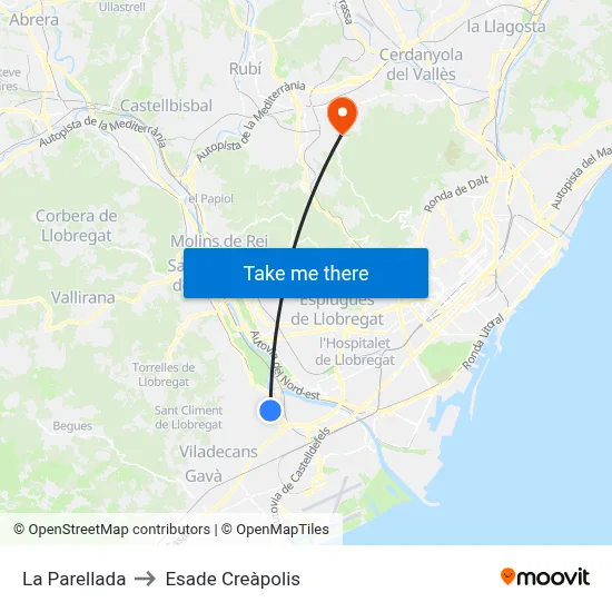 La Parellada to Esade Creàpolis map