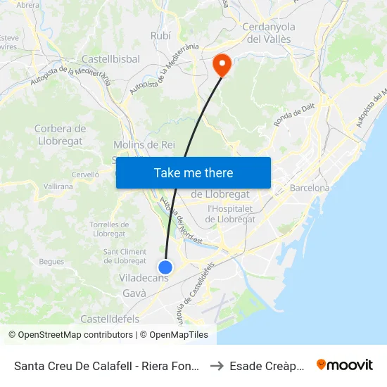 Santa Creu De Calafell - Riera Fonollar to Esade Creàpolis map
