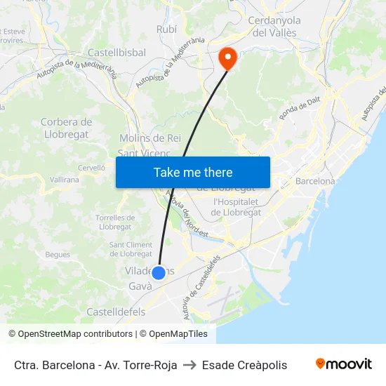 Ctra. Barcelona - Av. Torre-Roja to Esade Creàpolis map