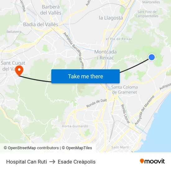 Hospital Can Ruti to Esade Creàpolis map
