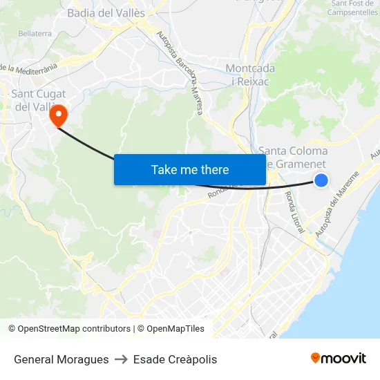 General Moragues to Esade Creàpolis map