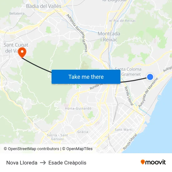 Nova Lloreda to Esade Creàpolis map