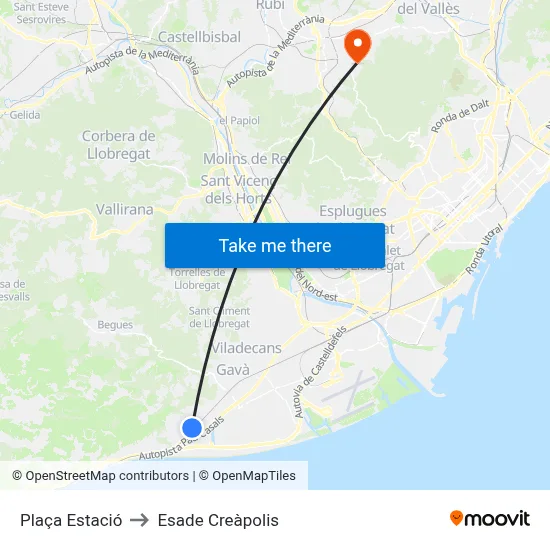 Plaça Estació to Esade Creàpolis map