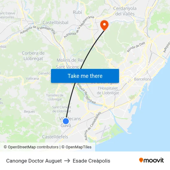 Canonge Doctor Auguet to Esade Creàpolis map