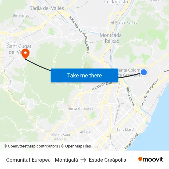 Comunitat Europea - Montigalà to Esade Creàpolis map