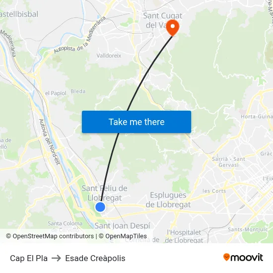 Cap El Pla to Esade Creàpolis map