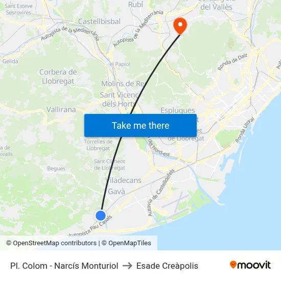 Pl. Colom - Narcís Monturiol to Esade Creàpolis map