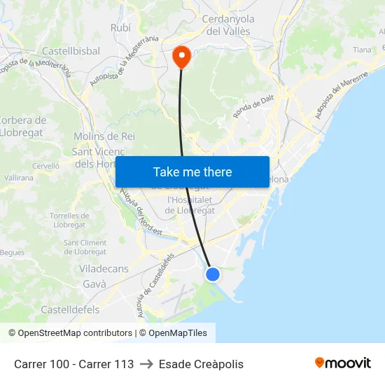 Carrer 100 - Carrer 113 to Esade Creàpolis map