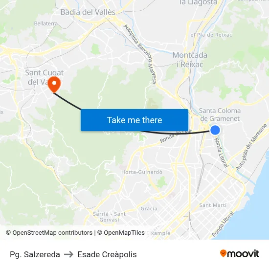Pg. Salzereda to Esade Creàpolis map