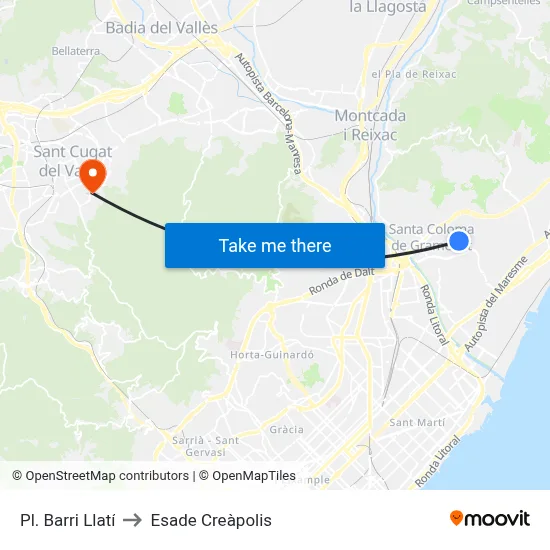 Pl. Barri Llatí to Esade Creàpolis map