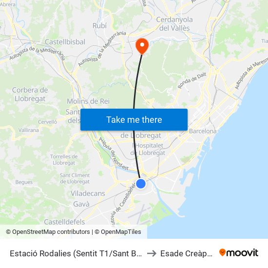 Estació Rodalies (Sentit T1/Sant Boi L.) to Esade Creàpolis map