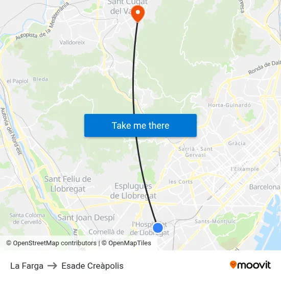 La Farga to Esade Creàpolis map
