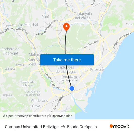 Campus Universitari Bellvitge to Esade Creàpolis map