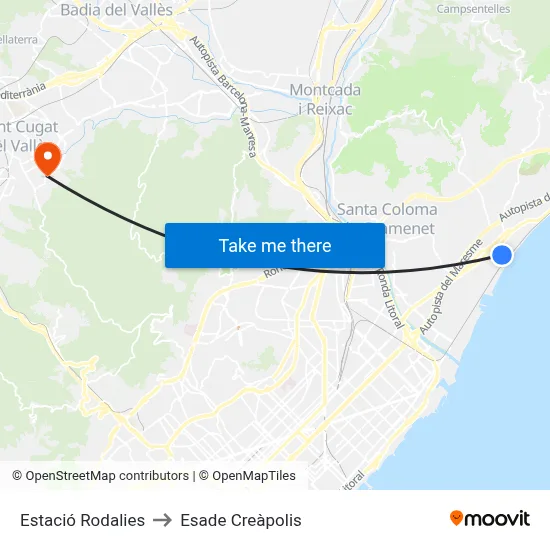 Estació Rodalies to Esade Creàpolis map