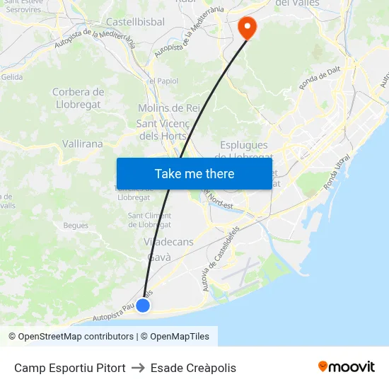 Camp Esportiu Pitort to Esade Creàpolis map
