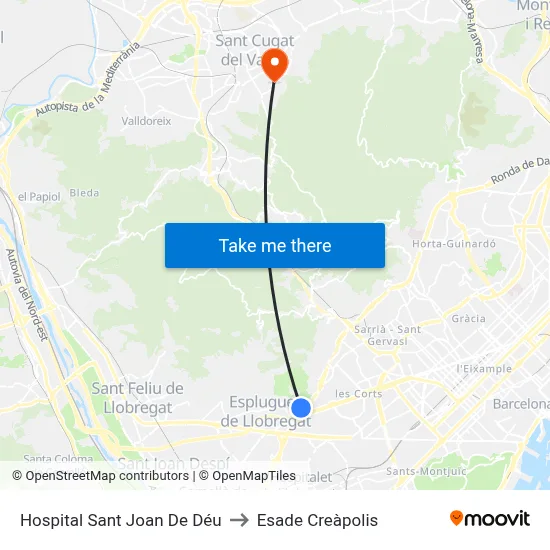 Hospital Sant Joan De Déu to Esade Creàpolis map