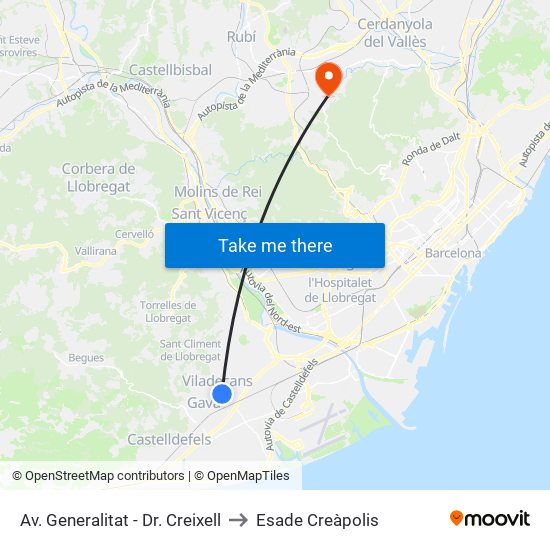 Av. Generalitat - Dr. Creixell to Esade Creàpolis map