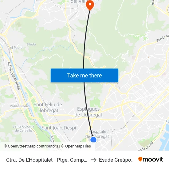 Ctra. De L'Hospitalet - Ptge. Campsa to Esade Creàpolis map