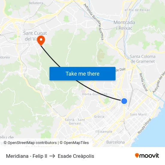 Meridiana - Felip Il to Esade Creàpolis map