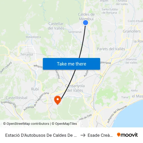 Estació D'Autobusos De Caldes De Montbui to Esade Creàpolis map