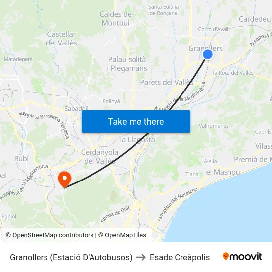 Granollers (Estació D'Autobusos) to Esade Creàpolis map