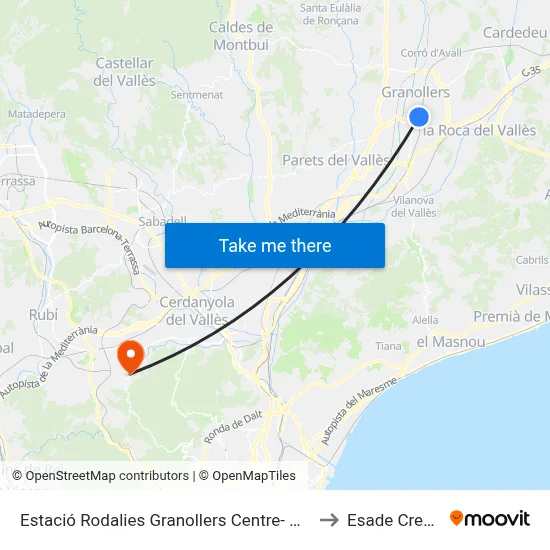 Estació Rodalies Granollers Centre- Marquesina C to Esade Creàpolis map
