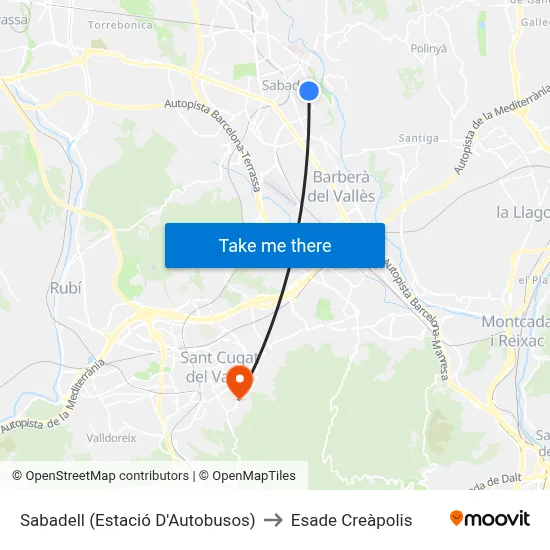 Sabadell (Estació D'Autobusos) to Esade Creàpolis map