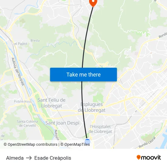 Almeda to Esade Creàpolis map