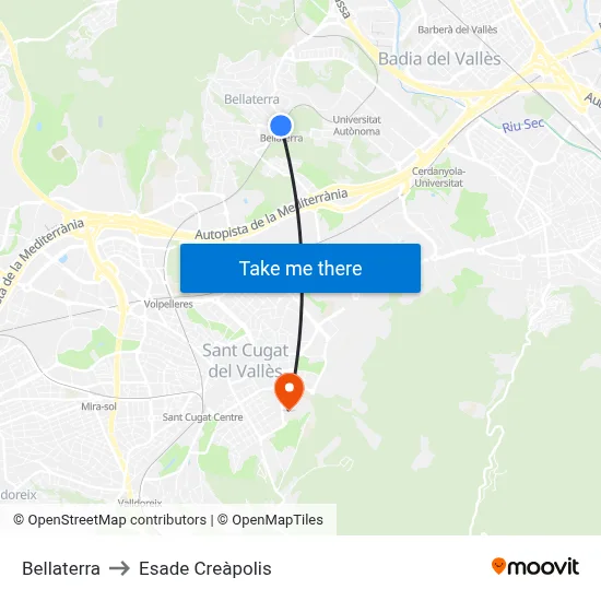 Bellaterra to Esade Creàpolis map