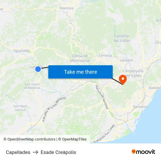 Capellades to Esade Creàpolis map