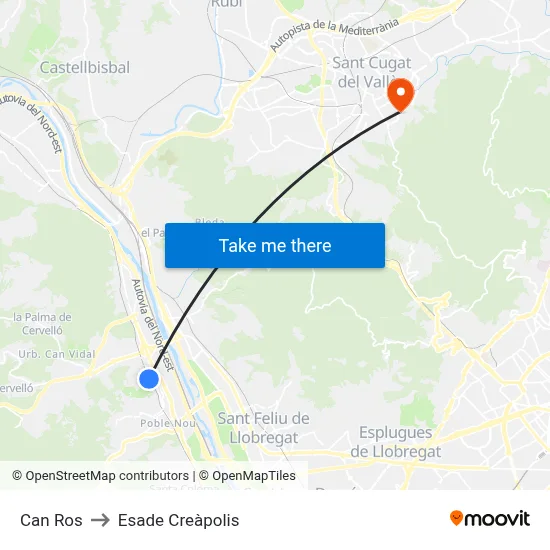 Can Ros to Esade Creàpolis map