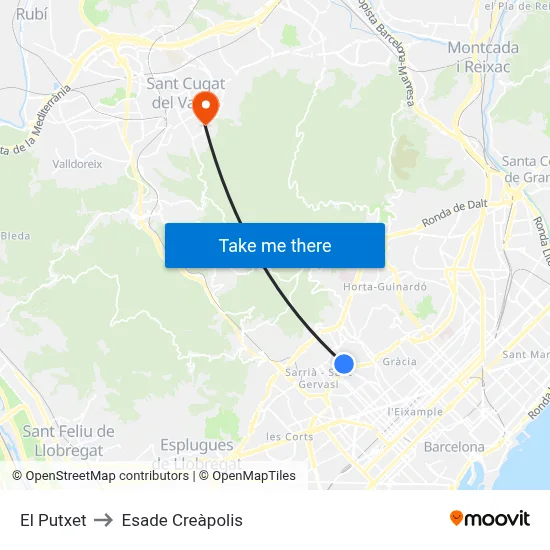 El Putxet to Esade Creàpolis map