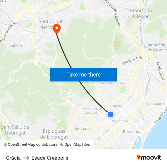 Gràcia to Esade Creàpolis map