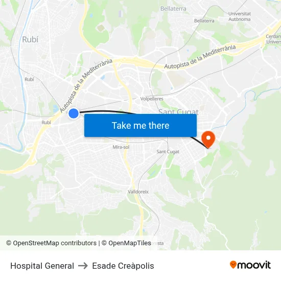 Hospital General to Esade Creàpolis map