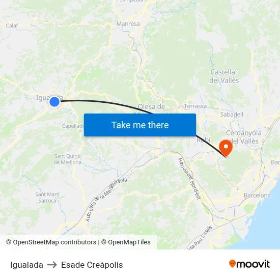 Igualada to Esade Creàpolis map