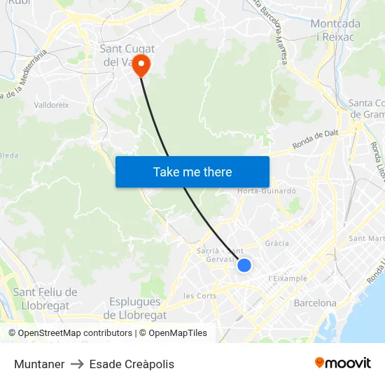 Muntaner to Esade Creàpolis map