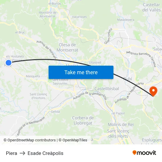Piera to Esade Creàpolis map