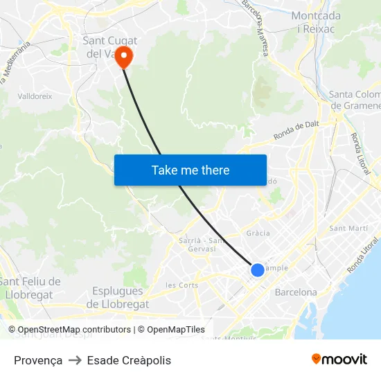 Provença to Esade Creàpolis map