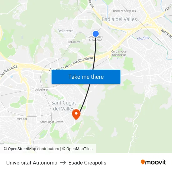 Universitat Autònoma to Esade Creàpolis map
