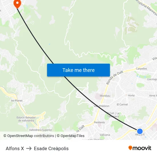 Alfons X to Esade Creàpolis map