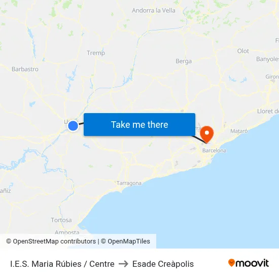 I.E.S. Maria Rúbies / Centre to Esade Creàpolis map