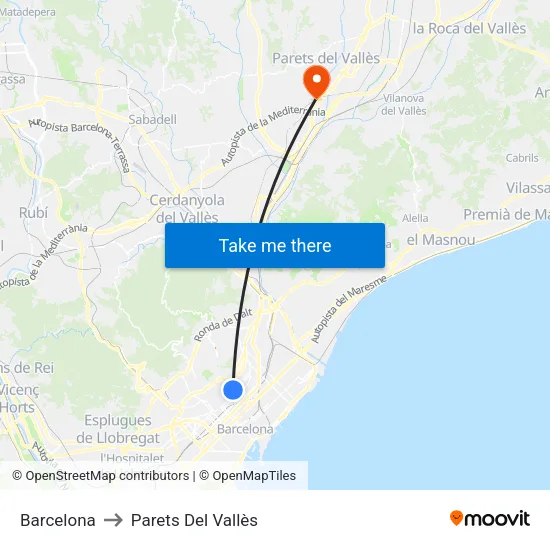 Barcelona to Parets Del Vallès map