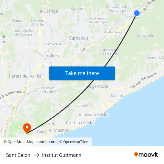 Sant Celoni to Institut Guttmann map