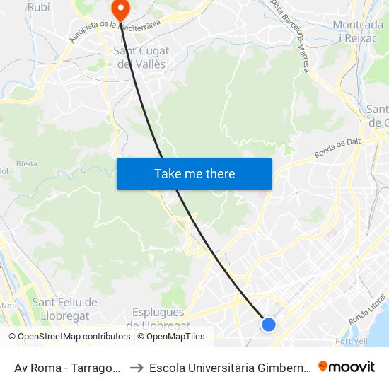 Av Roma - Tarragona to Escola Universitària Gimbernat map