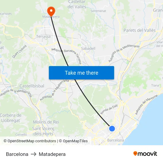 Barcelona to Matadepera map